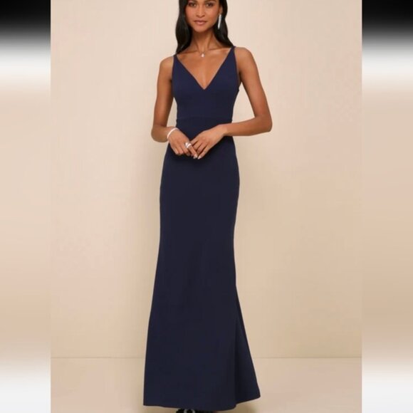 Lulus Melora Elegant Navy Blue Maxi Dress  NWT - Picture 1 of 6